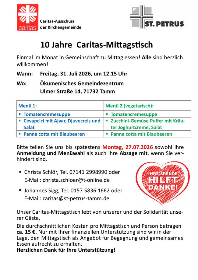 Menü vom 31. Juli 2026
