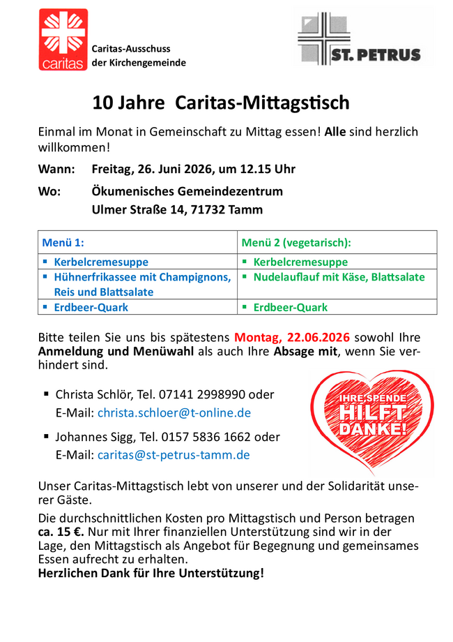 Menü vom 26. Juni 2026 Menü vom 26. Juni 2026