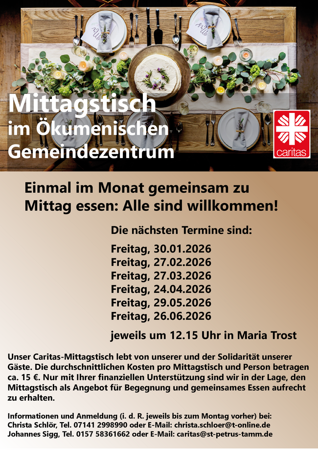 Mittagstisch - Termine 01-06/2026 Mittagstisch - Termine 01-06/2026